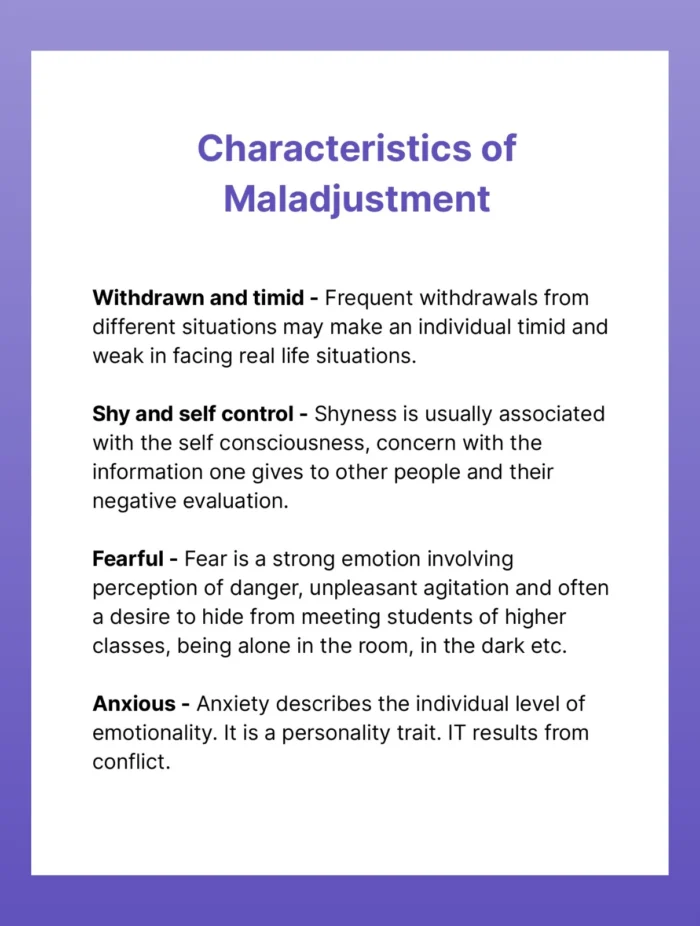 list down different maladjusted behavior bed 1st semester practicum (characteristics)