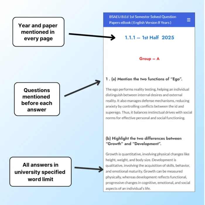 B.Ed 1st Semester Previous Years Solved Question Papers eBook - WBUTTEPA / BSAEU - Image 6