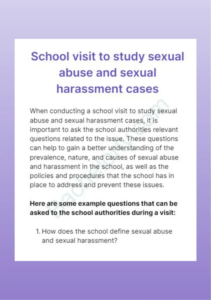 Visit schools and study the sexual abuse and sexual harassment cases - Image 3
