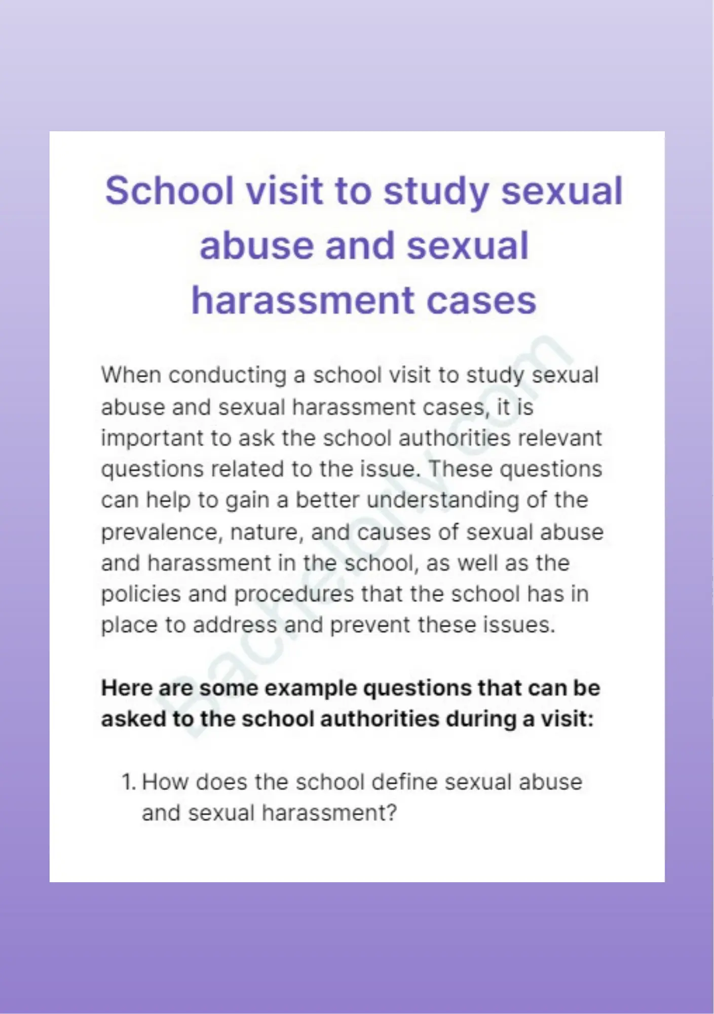 B.Ed 4th Semester practicum - Visit schools and study the sexual....