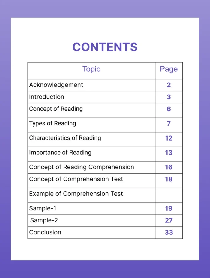 contents of the practicum for b.ed 1st semester - Reading and comprehension exercises