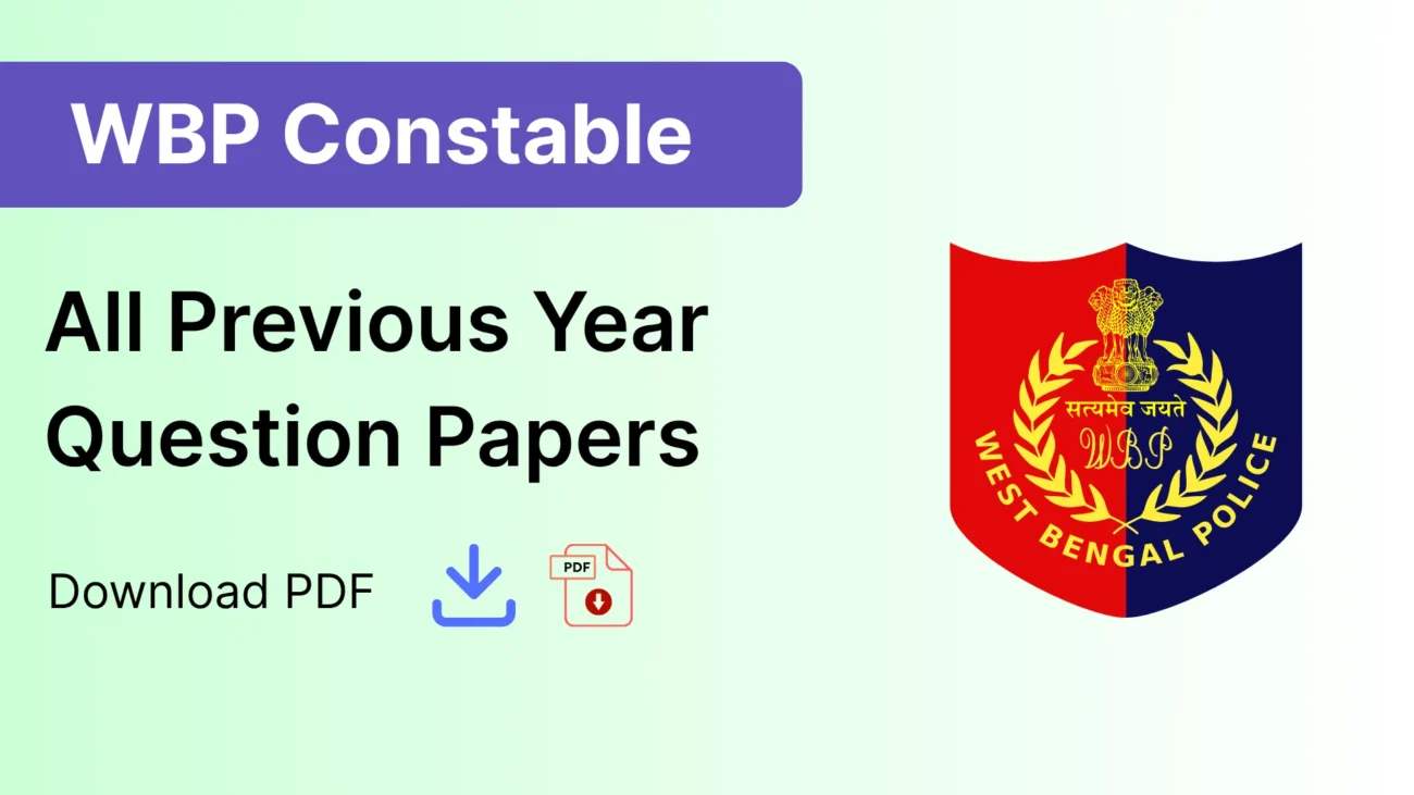 A image for WBP Constable Previous Year Question Papers with a PDF download icon and the West Bengal Police logo.