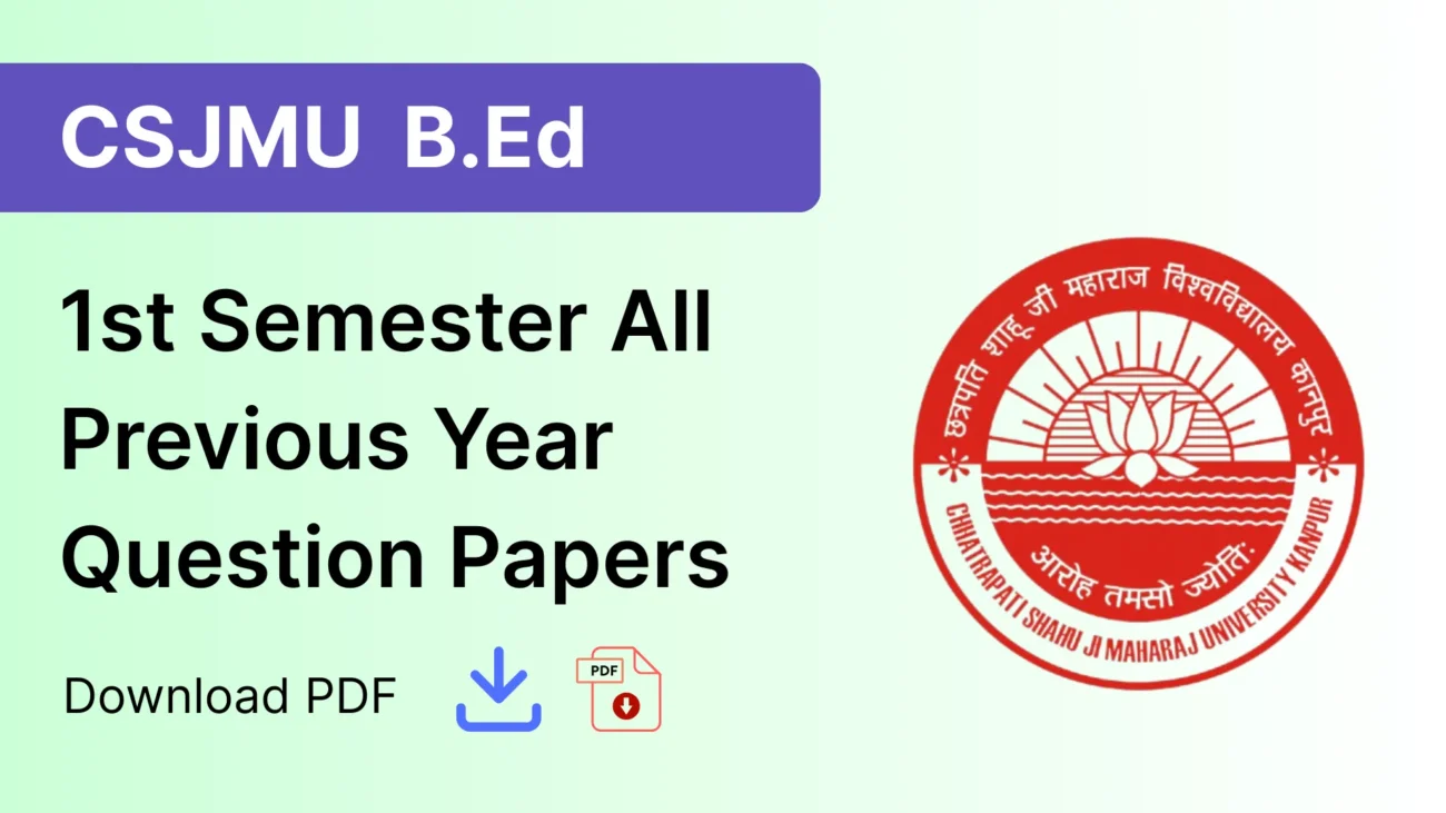 CSJMU B.Ed 1st Semester All Previous Year Question Papers PDF Download link with Chhatrapati Shahu Ji Maharaj University Kanpur logo